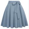 Belle Poque Women Blue Gray Skirts High Waisted Midi Flare Skirt with Pockets S