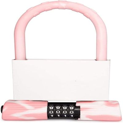 DULASP Bike U-Lock Silicone Bike U-Lock Resettable Combination Digit Bicycle Lock Heavy Duty U-Lock (Color : Pink)