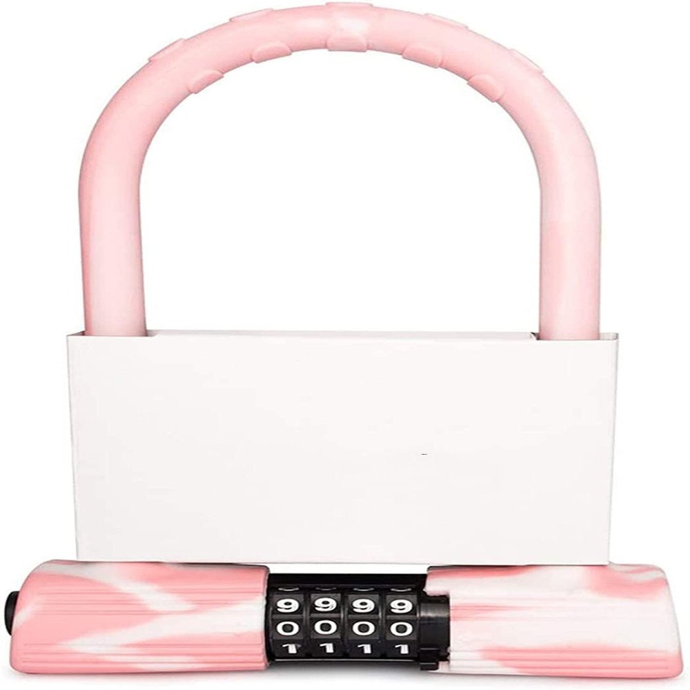 DULASP Bike U-Lock Silicone Bike U-Lock Resettable Combination Digit Bicycle Lock Heavy Duty U-Lock (Color : Pink)