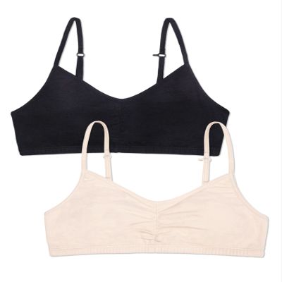 Fruit of The Loom Girls' Bra with Removable Cookies, 2-Pack, Light Nude/Black Hue, 34