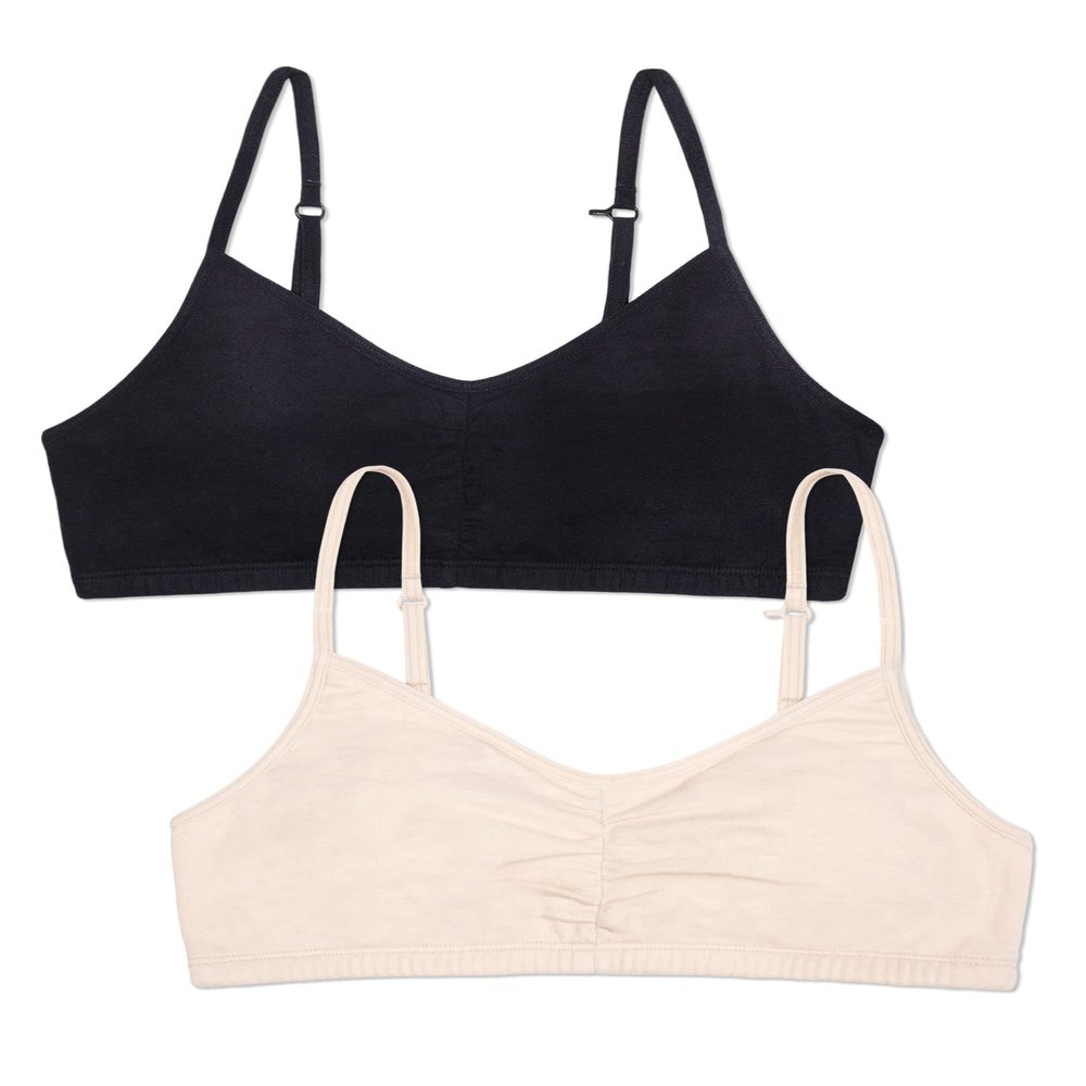 Fruit of The Loom Girls' Bra with Removable Cookies, 2-Pack, Light Nude/Black Hue, 34