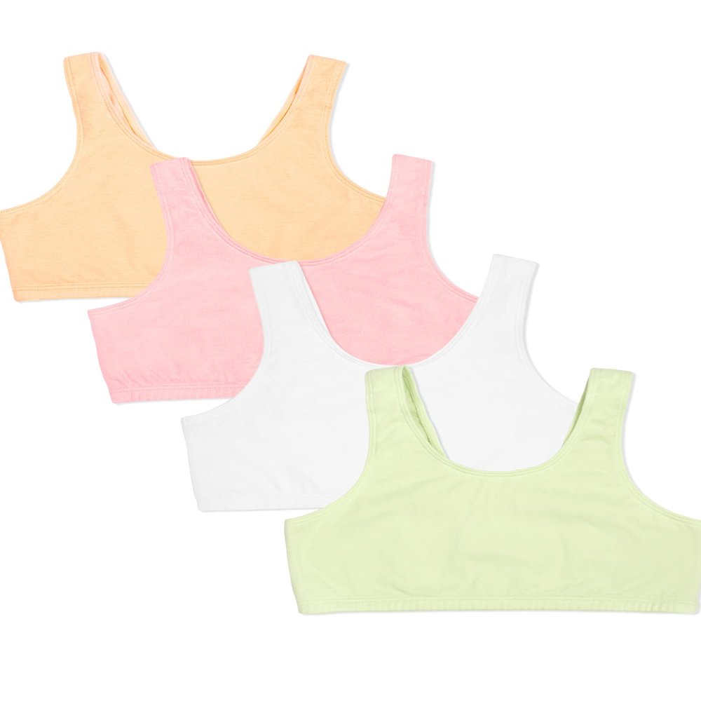 Fruit of The Loom Girls Cotton Built-up Stretch Sports Bra, Lentil/Mango/Pink/White, 36 US