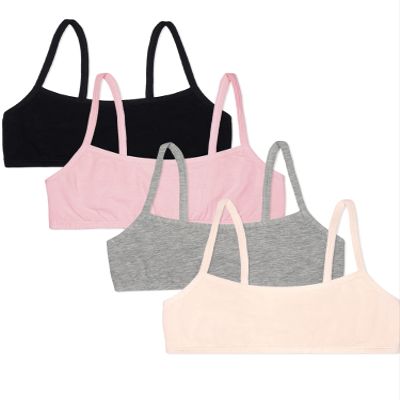 Fruit of The Loom Girls Spaghetti Strap Sports Bra, Blushing/Grey Heather/Black/Nude, 38 US