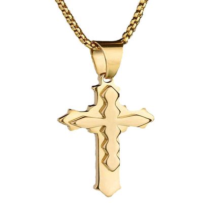 Blazing Autumn Gold Jesus Cross Pendant Stainless Steel Necklace for Men/Women Jewelry