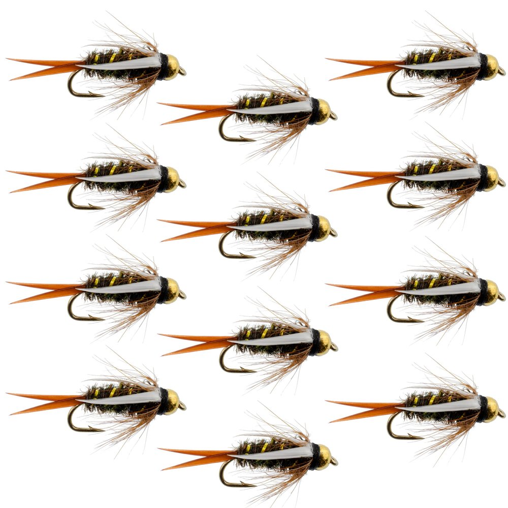 The Fly Fishing Place Tungsten Bead Head Prince Nymph Fly Fishing Flies - Set of 12 Flies Hook Size 14 - One Dozen