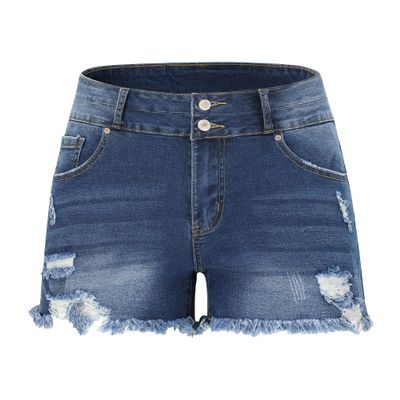 THUNDER STAR Women Mid Rise Ripped Stretchy Jeans Shorts Frayed Raw Hem Casual Denim Shorts BE-SB2 XL