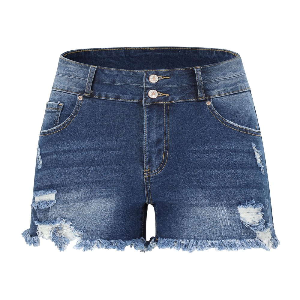 THUNDER STAR Women Mid Rise Ripped Stretchy Jeans Shorts Frayed Raw Hem Casual Denim Shorts BE-SB2 XL