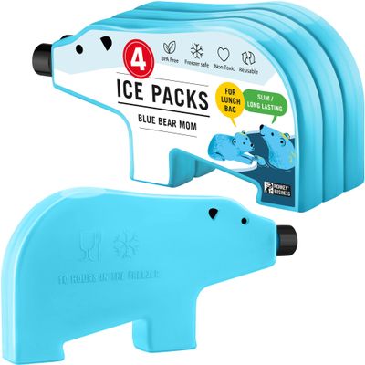 Monkey Business Kids Reusable Ice Packs Perfect For Lunch Boxes. Fun, Slim Freezer Packs Your Kids Will Love (Pack of 4)