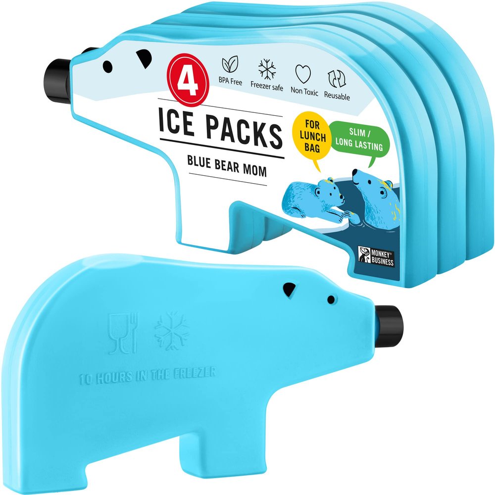 Monkey Business Kids Reusable Ice Packs Perfect For Lunch Boxes. Fun, Slim Freezer Packs Your Kids Will Love (Pack of 4)