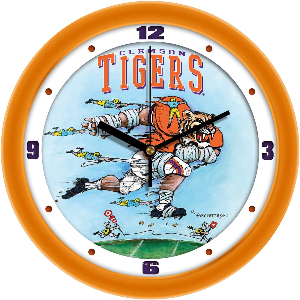 SunTime Clemson Tigers Football Wall Clock - Down The Field by Gary Patterson - 11.5"
