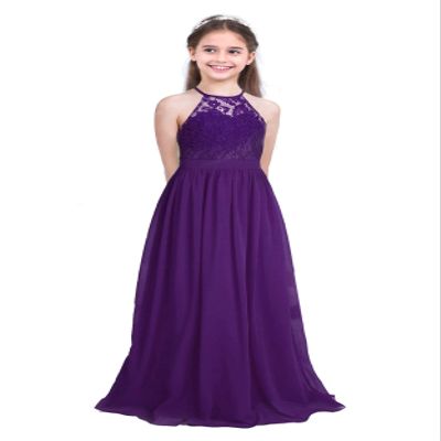 Duoremi Big Girls Sequin Halter Neck Wedding Long Dress Pageant Party Junior Bridesmaid Maxi Gown 01 Deep Purple 6 Years