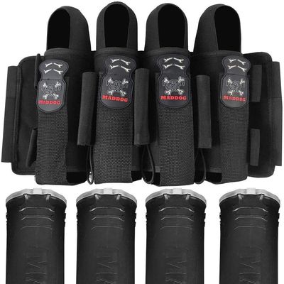 Maddog Pro 4+3 Paintball Harness Pod Pack with (4) 150 Round Bones Paintball Pods | Pod Ejection | Adjustable Belt for Tournament, Woodsball & Speedball