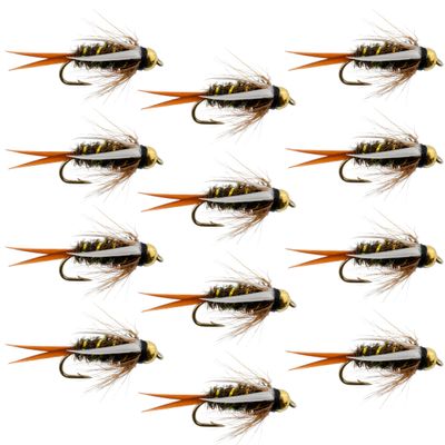 The Fly Fishing Place Tungsten Bead Head Prince Nymph Fly Fishing Flies - Set of 12 Flies Hook Size 16 - One Dozen