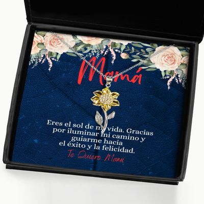 Regalos para Mami | Eres el sol de mi vida. Gracias por iluminar mi Camino y guiarme - Pendiente de Flor, Cadena, Collar para mi Madre