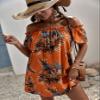 AIEBO Dresses for Women Dress Women's Dress Tropical Print Off Shoulder Frill Trim Dress Dresses (Size : X-Small) view 1