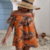 AIEBO Dresses for Women Dress Women's Dress Tropical Print Off Shoulder Frill Trim Dress Dresses (Size : X-Small) view 3