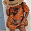 AIEBO Dresses for Women Dress Women's Dress Tropical Print Off Shoulder Frill Trim Dress Dresses (Size : X-Small) view 4
