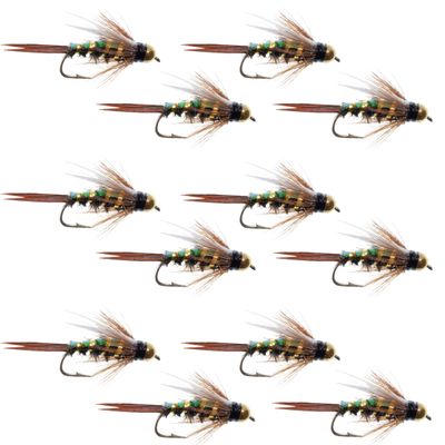 The Fly Fishing Place Tungsten Bead Head Flash Back Prince Nymph Fly Fishing Flies - Set of 12 Flies Hook Size 10 - One Dozen