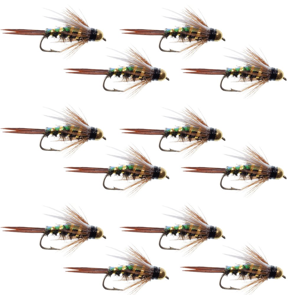 The Fly Fishing Place Tungsten Bead Head Flash Back Prince Nymph Fly Fishing Flies - Set of 12 Flies Hook Size 10 - One Dozen