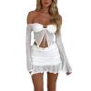 Doloame Women Sexy Bodycon Mini Skirt Set Summer Long Sleeve Tube Tops Bodycon Mini Skirts 2PCS Set Streewear(BBWhite,Medium) view 1