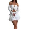 Doloame Women Sexy Bodycon Mini Skirt Set Summer Long Sleeve Tube Tops Bodycon Mini Skirts 2PCS Set Streewear(AAWhite,Small) view 1