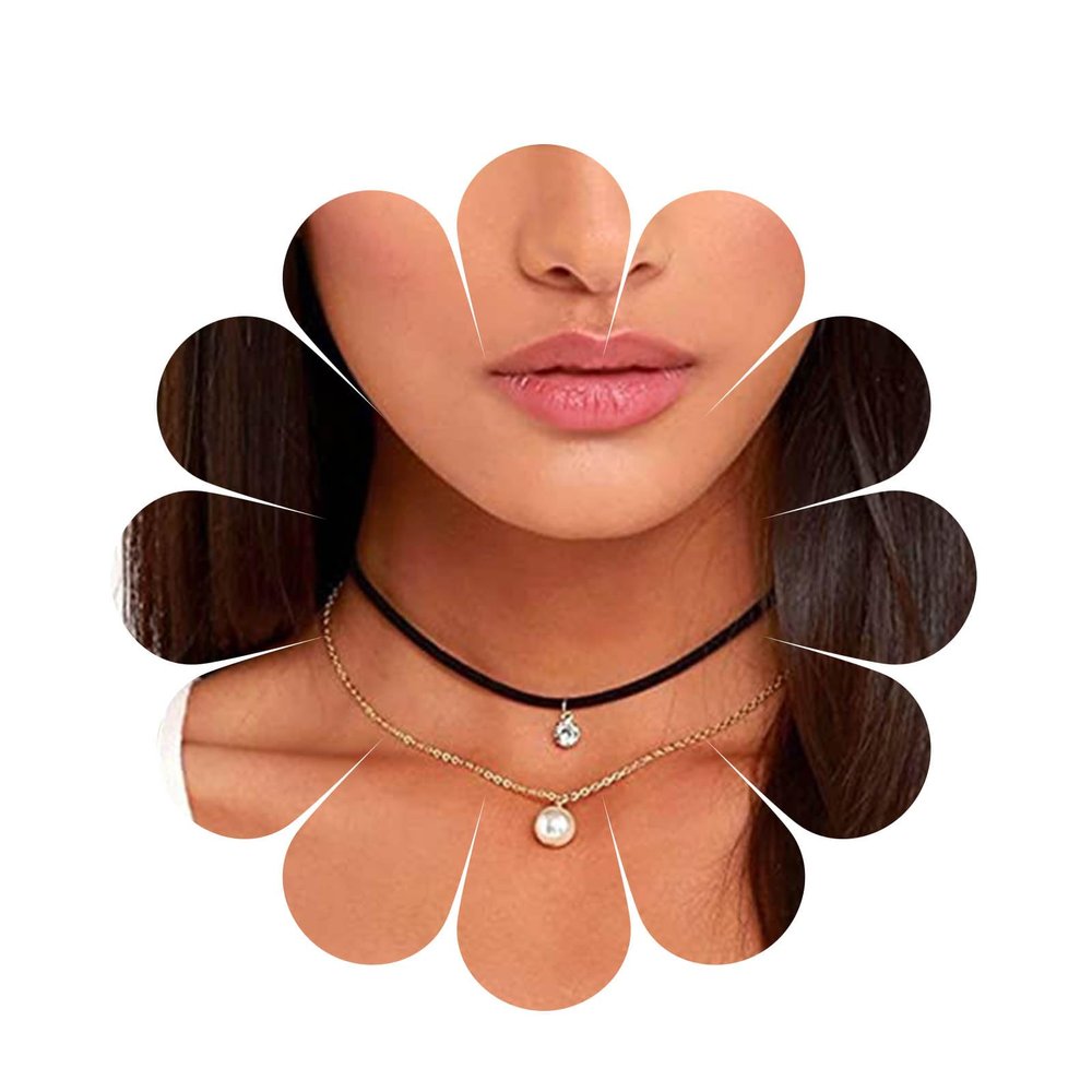 Allereyae Vintage Layered Pearl Pendant Necklace Suede Choker Necklace Black Velvet Choker Necklace Gold Pearl Choker Necklace Jewelry for Women