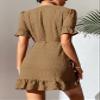 Women's Dress Dresses for Women Surplice Neck Knot Side Ruffle Trim Wrap Dress Dress (Color : Khaki, Size : Medium) view 2