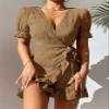 Women's Dress Dresses for Women Surplice Neck Knot Side Ruffle Trim Wrap Dress Dress (Color : Khaki, Size : Medium) view 4