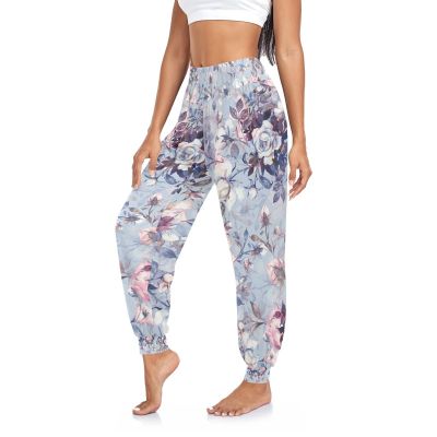 Aflyko Floral Women Dance Pants Floral Rose Vintage Purple Boho Trousers Yoga Hip Hop Sweatpants Breathable Lounge Harem Pants M