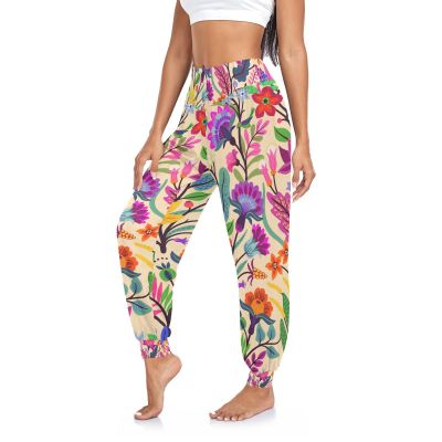 Aflyko Floral Women Dance Pants Rainbow Flower Cartoon Flora Boho Trousers Yoga Hip Hop Sweatpants Breathable Lounge Harem Pants M