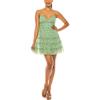 B Darlin Womens Green Zippered Sheer Tiered Skirt Lined Floral Spaghetti Strap V Neck Short Party Fit + Flare Dress Juniors 1 view 2