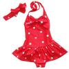 Girls Patriotic Swimsuit Headband Beach Swimwear Baby Girls Circle Bowknot Toddler Swimsuits for Girls (Red, 3-4 Years) view 1
