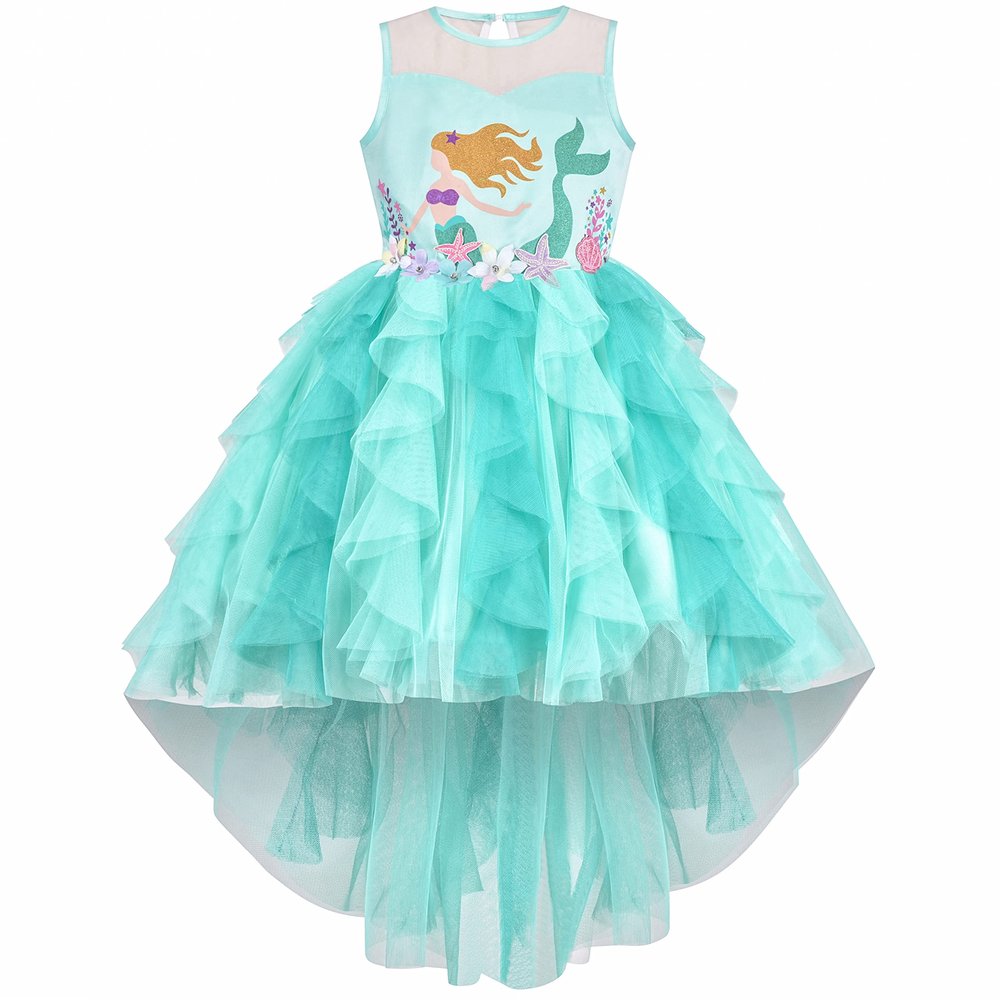 Girls Dress Aqua Green Mermaid Princess Embroidery Pleated Tulle Size 6
