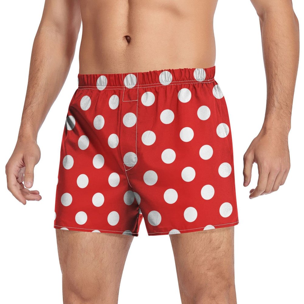 Aflyko Novelty Boxer Shorts Red Polka Dot Relaxed Fit Boxers Casual Men's Underwear, XXL