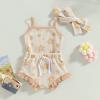 LIOMENGZI Newborn Baby Girl Summer Floral Clothes Outfit Set Fly Sleeve Solid Romper Tops Drawstring Short Headband Clothes Set (Beige-T, 6-12 Months) view 2