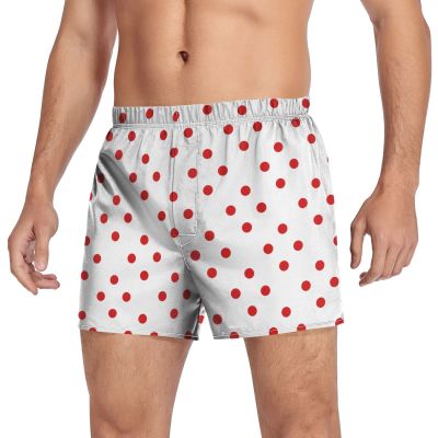 Aflyko Novelty Boxer Shorts Polka Dot Red White Relaxed Fit Boxers Loose Men's Underwear, M