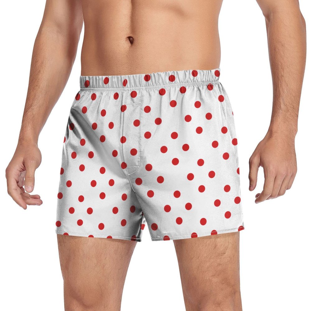 Aflyko Novelty Boxer Shorts Polka Dot Red White Relaxed Fit Boxers Loose Men's Underwear, M