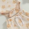 LIOMENGZI Newborn Baby Girl Summer Floral Clothes Outfit Set Fly Sleeve Solid Romper Tops Drawstring Short Headband Clothes Set (Beige-T, 3-6 Months) view 4