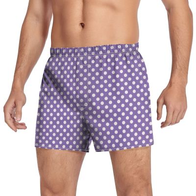 Aflyko Novelty Boxer Shorts Purple Cute Polka Dot Relaxed Fit Boxers Casual Men's Underwear, XXL