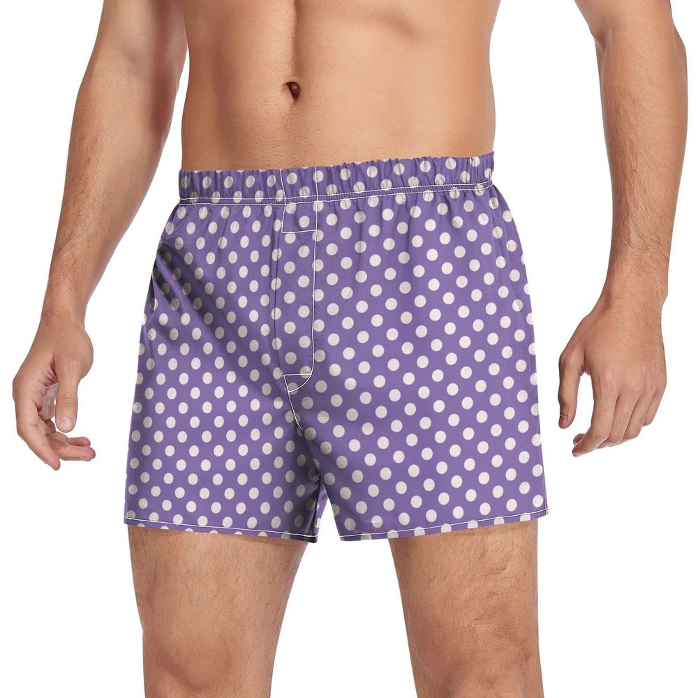 Aflyko Novelty Boxer Shorts Purple Cute Polka Dot Relaxed Fit Boxers Casual Men's Underwear, XXL