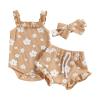 LIOMENGZI Newborn Baby Girl Summer Floral Clothes Outfit Set Fly Sleeve Solid Romper Tops Drawstring Short Headband Clothes Set (Khaki-B, 3-6 Months) view 1