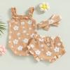 LIOMENGZI Newborn Baby Girl Summer Floral Clothes Outfit Set Fly Sleeve Solid Romper Tops Drawstring Short Headband Clothes Set (Khaki-B, 3-6 Months) view 4