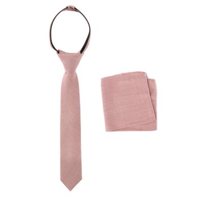 Spring Notion Boys' Linen Blend Zipper Necktie and Pocket Square Set, Desert Coral Medium