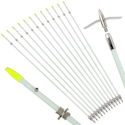 ZSHJGJR Bowfishing Arrows - Solid Fiberglass Shaft OD 8.8mm with Hunting Fishing Broadhead for Compound Bow and Recurve Bow Fishing Arrow Archery 6 Pcs