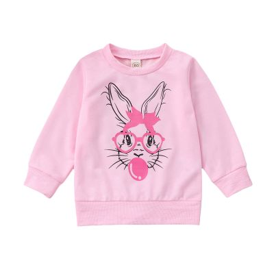 Kayotuas Toddler Easter Shirt for Girls Boys Cute Letter Print Long Sleeve Top Crewneck Sweatshirt Spring Clothes (Pink Bunny,12-18 Months)