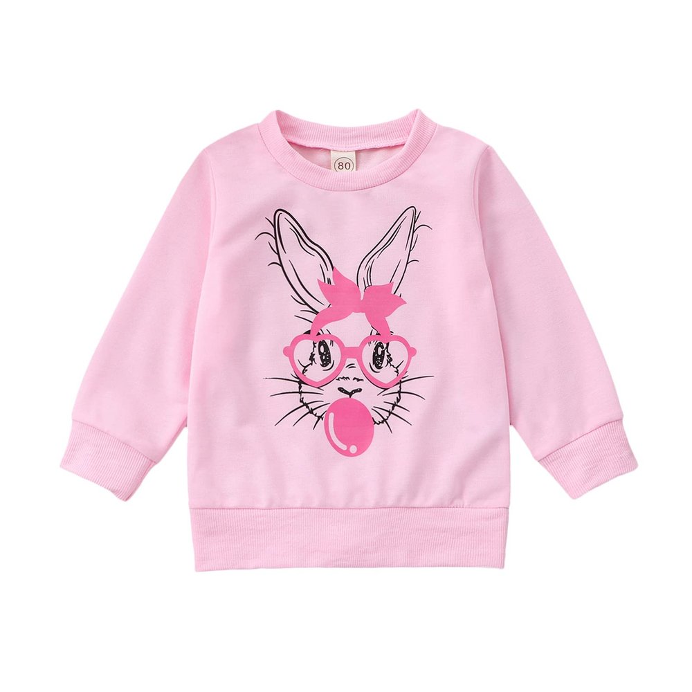 Kayotuas Toddler Easter Shirt for Girls Boys Cute Letter Print Long Sleeve Top Crewneck Sweatshirt Spring Clothes (Pink Bunny,12-18 Months)