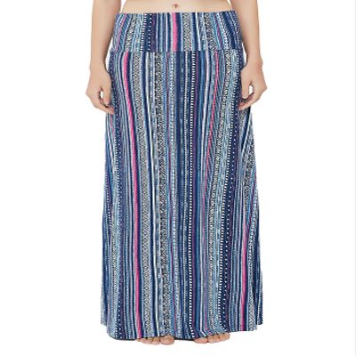 Urban CoCo Women's Stylish Spandex Comfy Fold-Over Flare Long Maxi Skirt (L, 18)