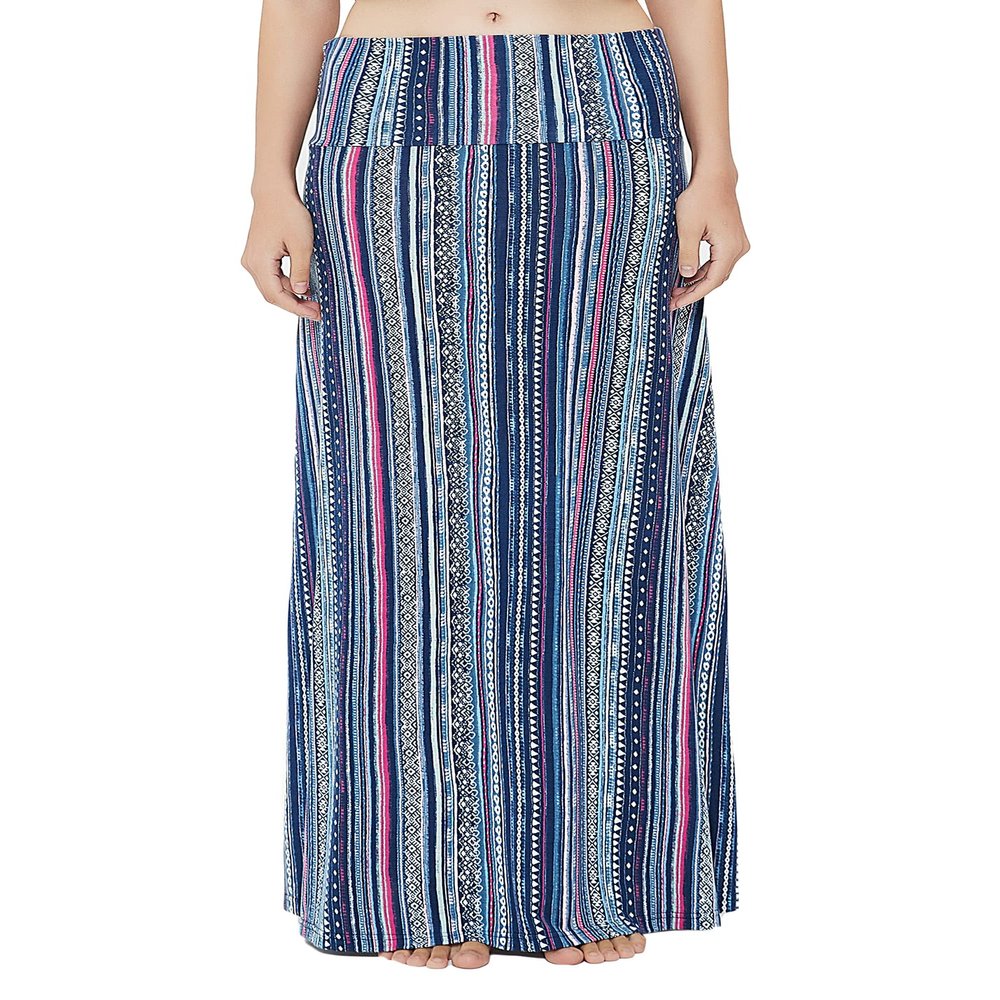 Urban CoCo Women's Stylish Spandex Comfy Fold-Over Flare Long Maxi Skirt (L, 18)