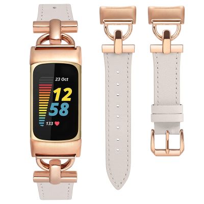 Wearlizer Leather Band Compatible with Fitbit Charge 6 Bands/Charge 5 Bands for Women, Dressy Slim Leather Strap Replacement Wristband with D-Shape Metal Buckle for Fitbit Charge 5/Charge 6 Band