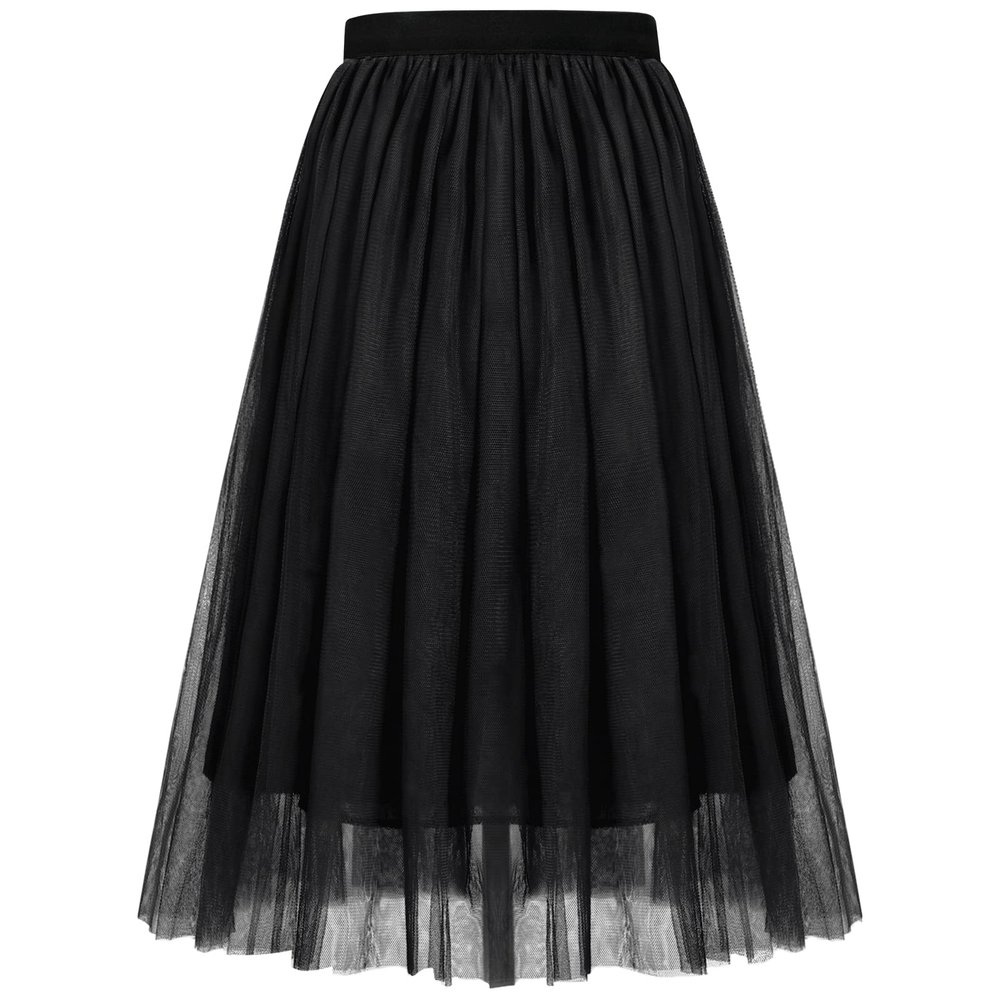 BOOPH Girls Tulle Skirts A-line Mesh Skirt Long Black Tutu Skirts Dress for Toddler Girls 9-10Y